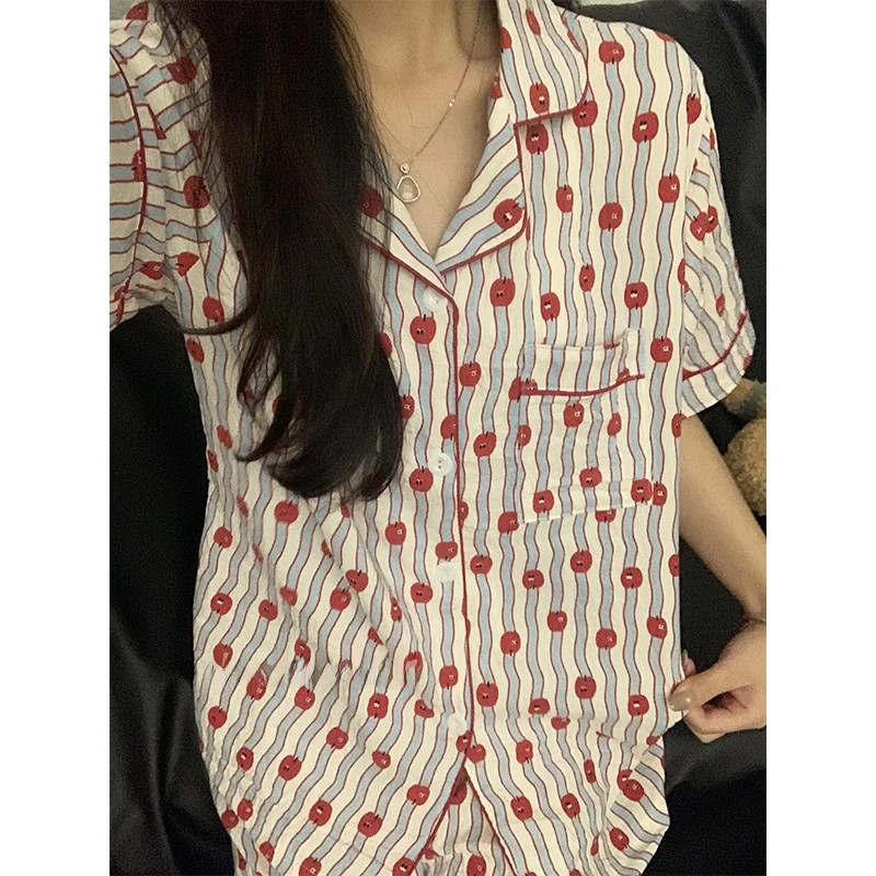 

Летние пижамы с героями мультфильмов, свободные хлопковые пижамы в милую полоску, домашняя одежда для молодых женщин, повседневная удобная одежда