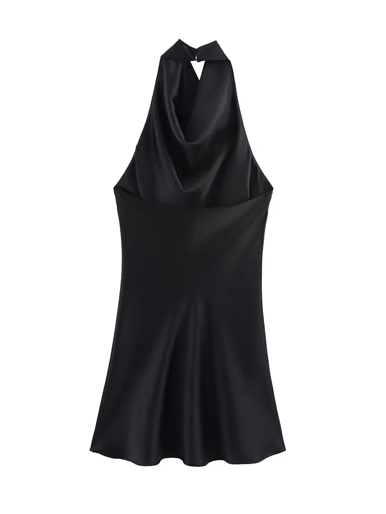 HH Damen 2026 Sommer Neuheit: Elegantes, vielseitiges Seidensatin-Neckholder-Kleid – Sexy rückenfreies Party-Minikleid für Damen