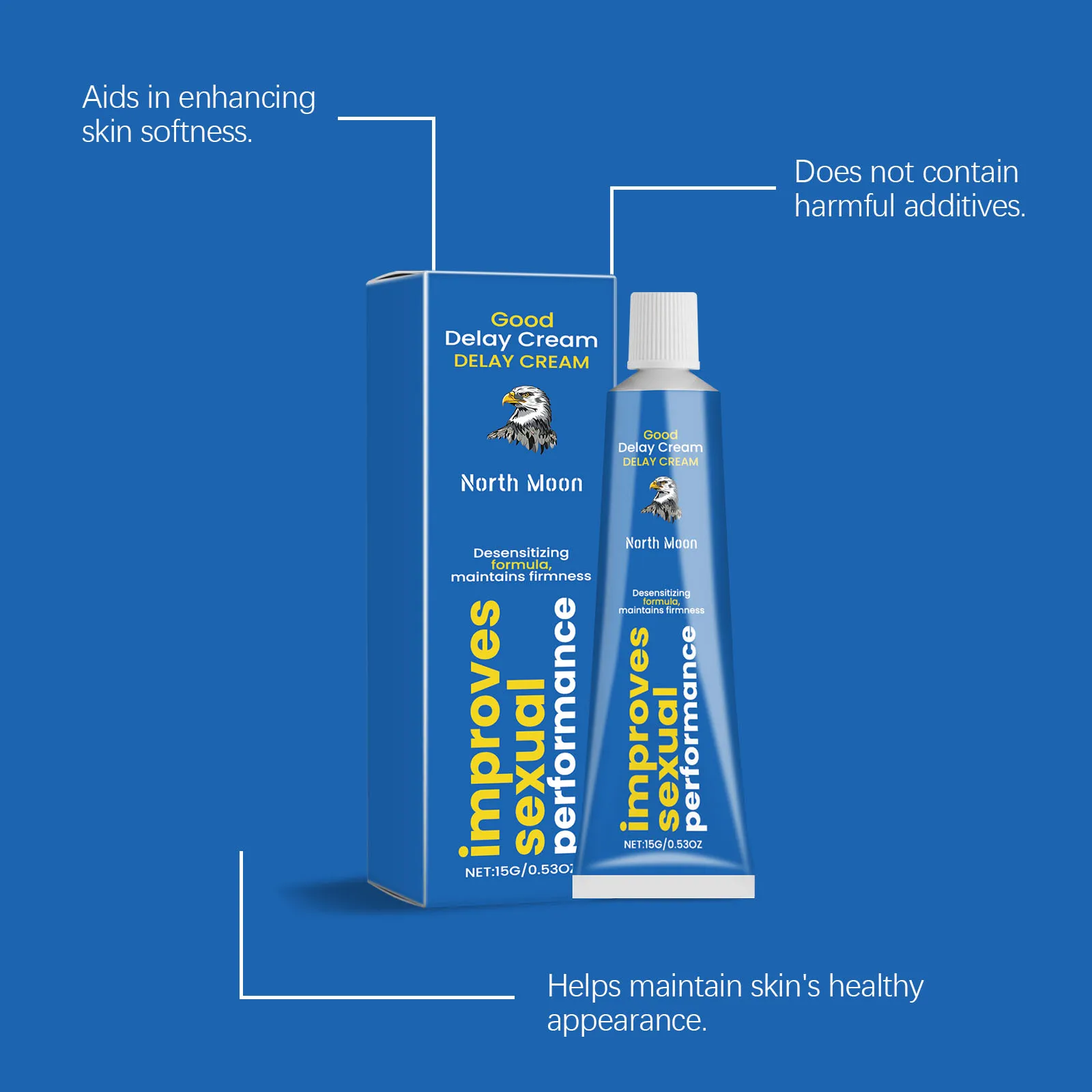 Creme Retardante Masculino North Moon: Aumenta a Resistência, Cuidado Suave, Prolonga a Duração Íntima, Creme Portátil para Cuidados com a Área Íntima Masculina