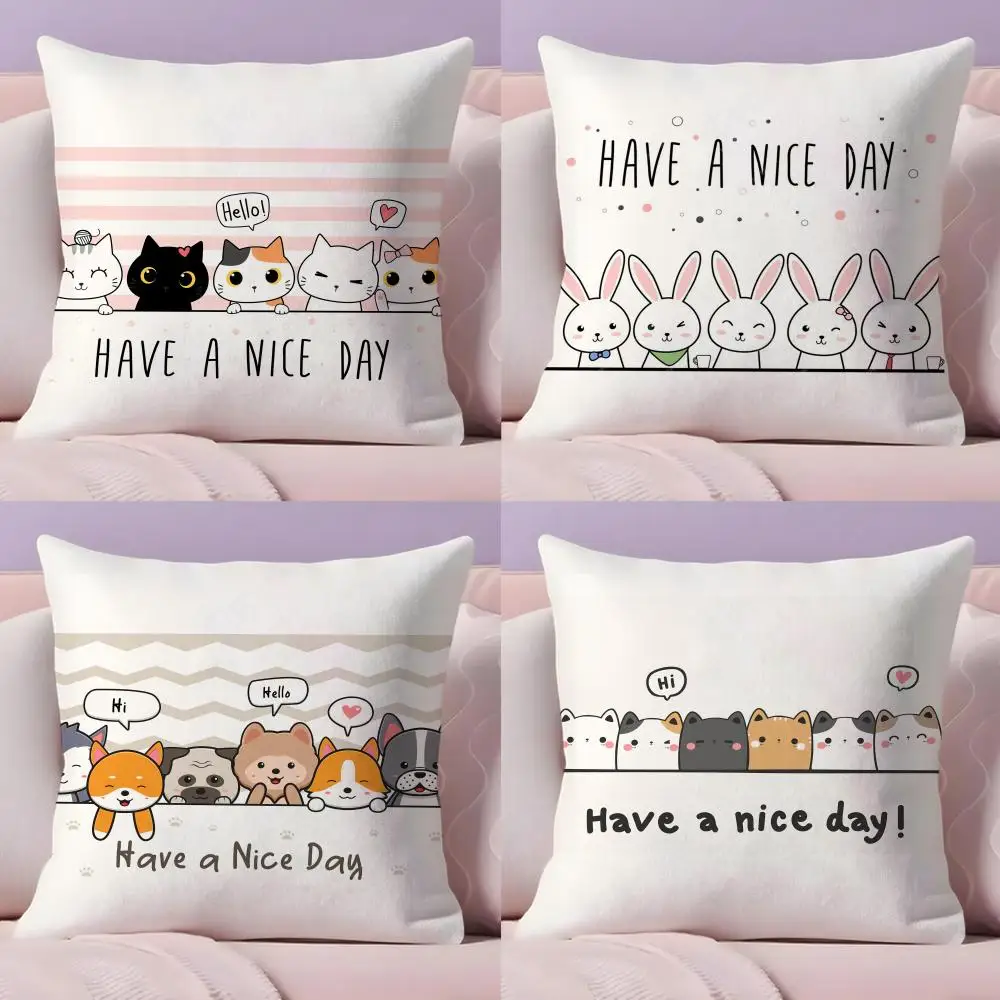 

HAVE A NICE DAY Cute Animal Cushion Cover Plush Fabric Soft Double-Sided Printed Sofa Warm Winter Home Gift Pillow Case