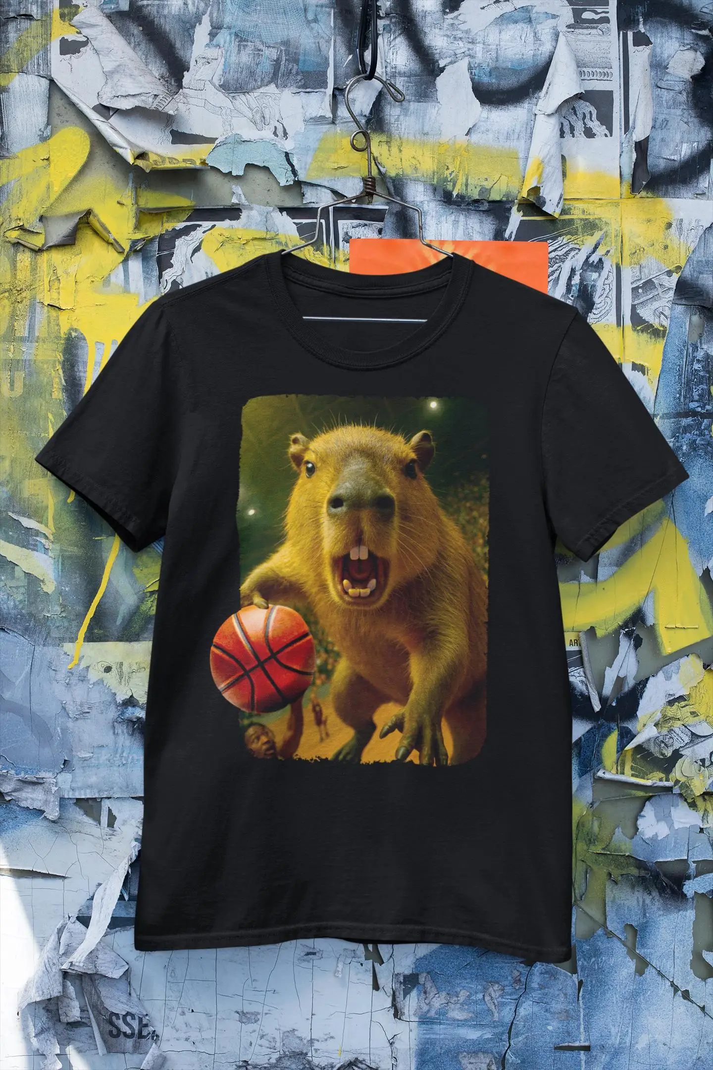 カピバラ バスケットボール プリント Tシャツ 女性と男性 スポーツ ユーモア トップス 春/夏 ルーズ 半袖 ユニセックス Tシャツ