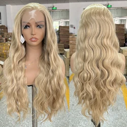 Peluca sintética con malla Frontal para mujer, pelo largo ondulado, listo para usar, Cosplay, color rubio, fiesta, 613