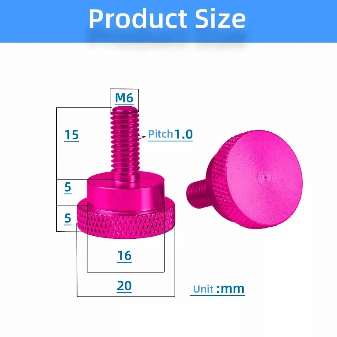 Anodize Aluminum Alloy Knurled Head Hand Tighten Thumb Screw Bolt M6 Length:15mm High Steps Colourful Knurled Thumb Screws