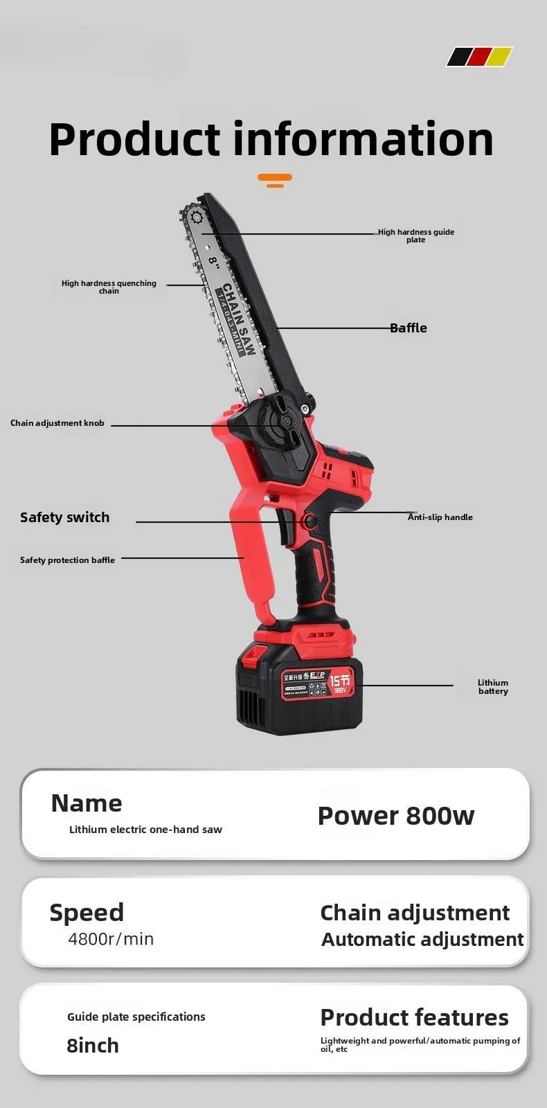 Rechargeable lithium battery saw Single hand electric chain saw Logging pruning saw Brushless high speed handheld wireless