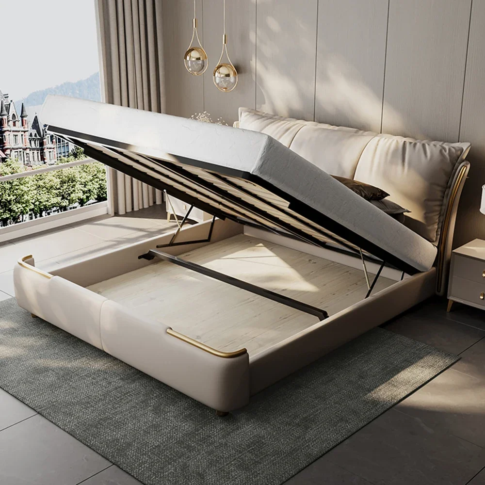 

Aesthetic Double Girls Bed Bedroom Modern Nordic Headboard Sleeping Bed Frames Queen Size 180x200 Lit Deux Place Decoration