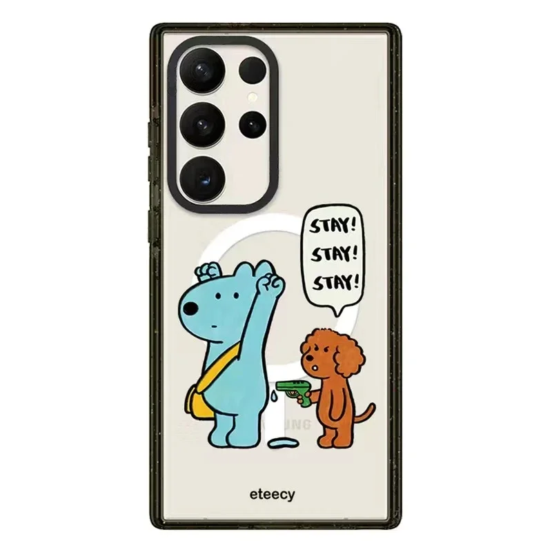 

Cute Blue Brown Dog MagSafe Acrylic Black Border Case for Samsung Galaxy S24 Ultra S23 Ultra S22 Ultra Cover Protective Shell