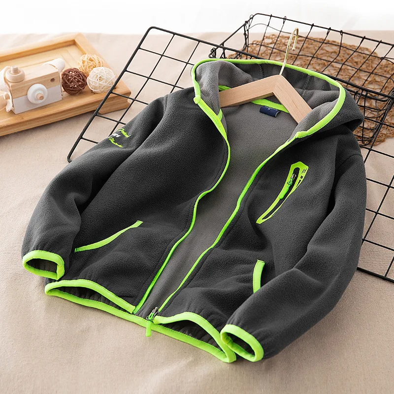 Brand Windproof Hooded Zip Full Fleece Child Coat Contrast Baby Boys Jackets Kids Outfits Children Outerwear 3-12 Years