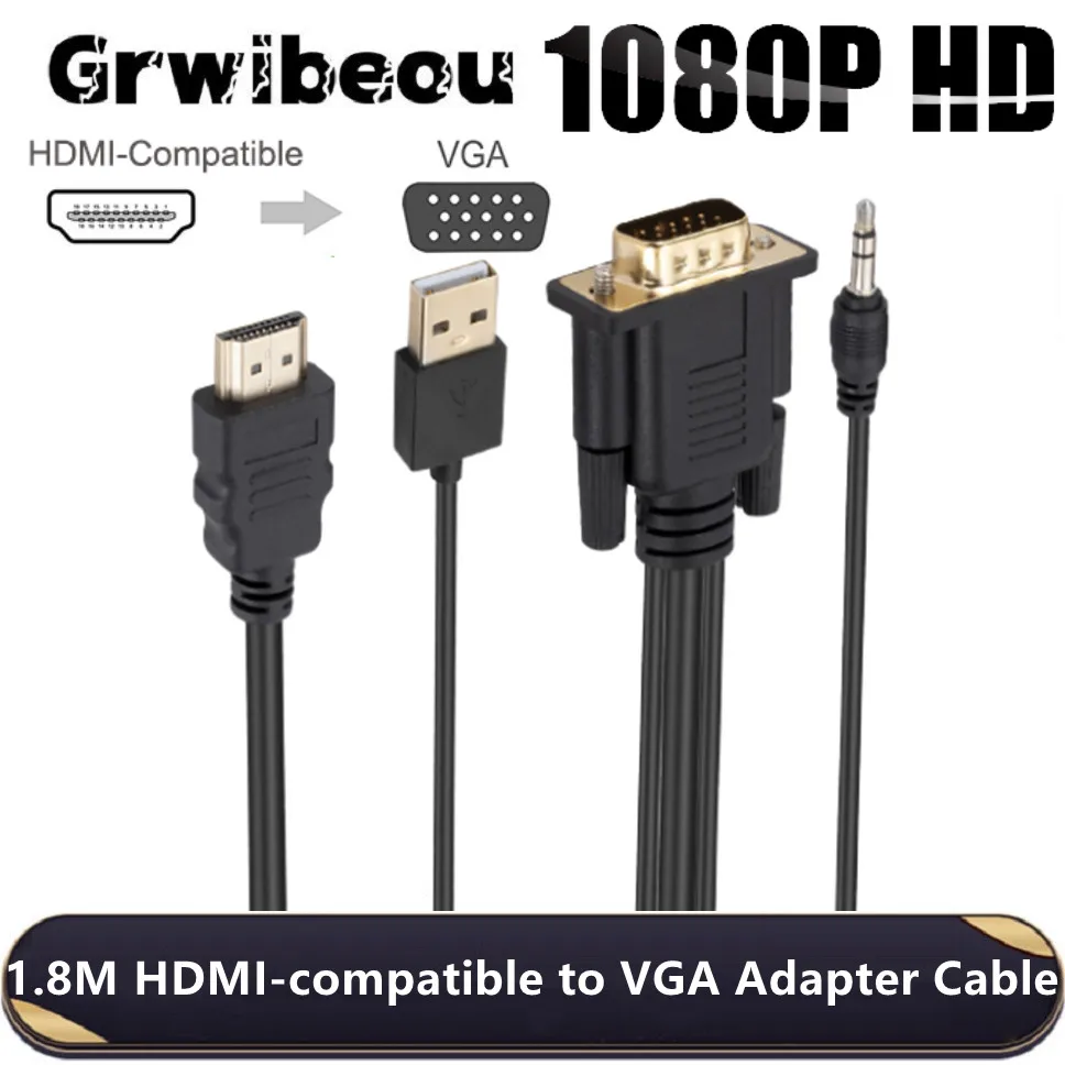 

Кабель-адаптер Grwibeou 1080P HDMI-VGA, 1,8 м