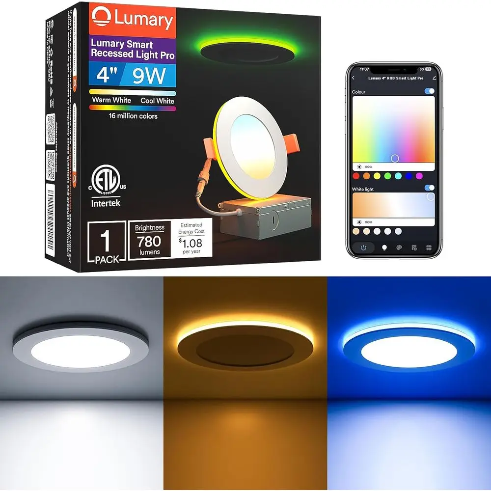 

4 Inch RGB/Night Ring 9W Smart LED Reced Lighting, Compatible with Alexa & Assistant, ETL Listed, 1 Pack
