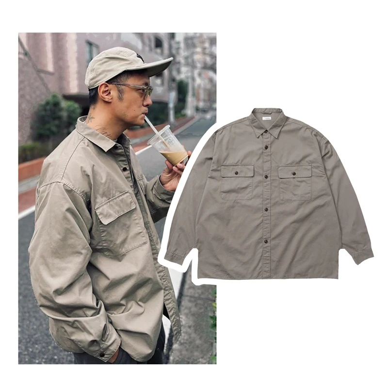 

Рубашка Nanamica с двумя карманами и длинными рукавами, японская, унисекс, высокого качества, свободного кроя, в стиле High Street, для офиса и повседневной носки