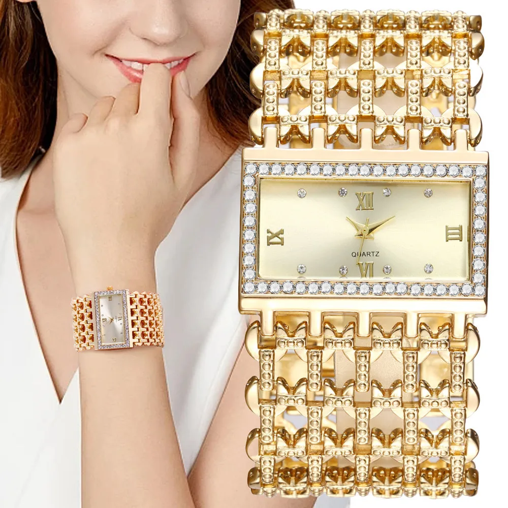 UTHAI W29 New Watch For Women Fashion Light luxury Square Diamond Quartz Watches Clock Lady's Gold Stainless Steel Bracelet