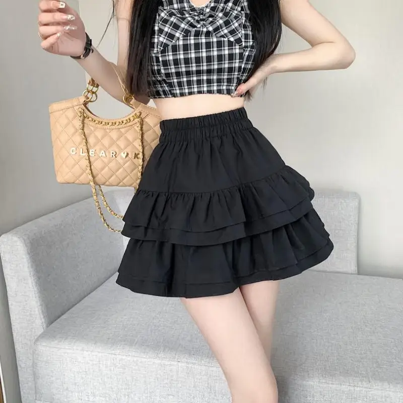 

Summer Women's Cake Short Skirt Black White High waist Mini Cute Fluffy Skirts 2024 Sweet Spicy Girls Korean Y2k Preppy faldas