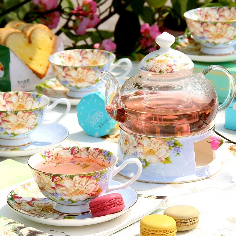 

English British Afternoon Tea set for Home Office Cafe High-Grade Porcelain Tea Cup Saucer Spoon Glass Teapot Teaware set Gift
