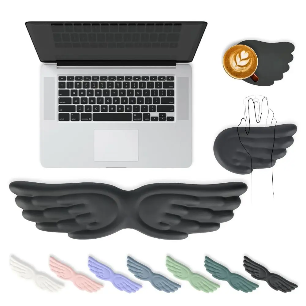 Angel Wing Mouse Wrist Rest Set Non-Skid Memory Foam Wrist Support Pain Relief Silicone Keyboard Palm Rest for Office and Gaming