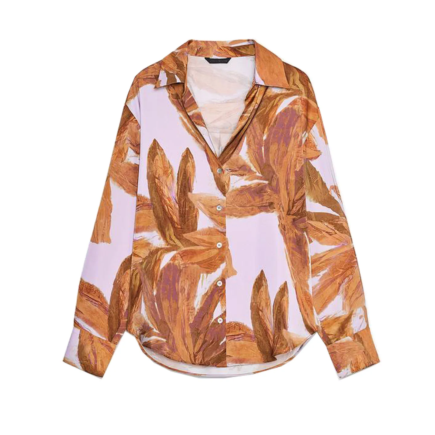Herfst nieuwe dames losse pasvorm lange Sve print zijde satijn gevoel irt vintage Amerikaanse Sle knoop polyester stof