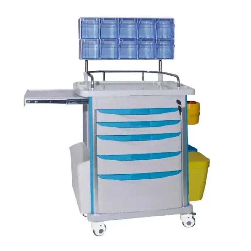 High Capacity 5 Drawers Central Lock Abs Hospital Emergency Medical Anesthesia Medicine Trolley