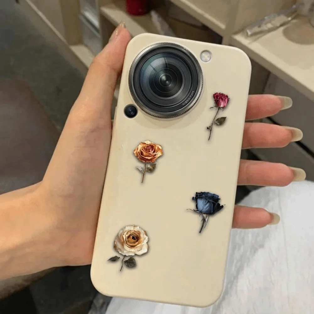 

50PCS PET Dried Rose Stickers Waterproof Retro Design DIY Decorative Stickers Reusable Removable Flower Stickers