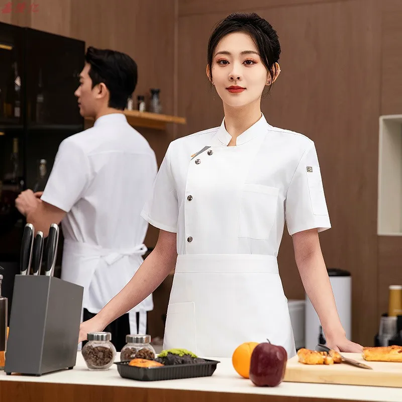 Zomer dun ademend mesh korte mouw chef-kok jas voor catering hotel restaurant kantine gebak bakker werkkleding keukenkleding