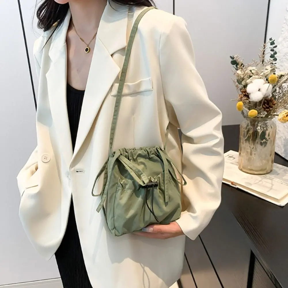 

Korean Style Drawstring Canvas Bag Purse Solid Color Nylon Shoulder Bag Wallet Crossbody Bag Mobile Phone Bag Office Worker
