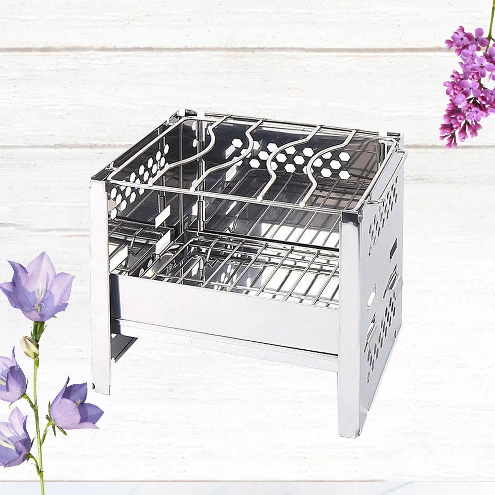 

1Pcs Portable Stainless Steel Bbq Grill Efficient Stove Compact Outdoor Camping Cookware for Picnic Roasting with