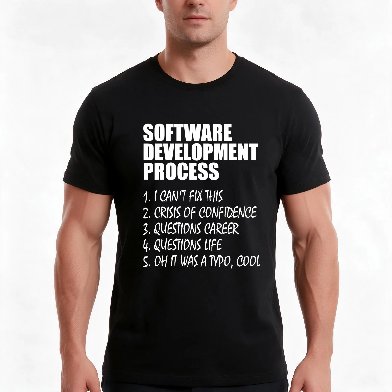 Software Development Process Programmer Joke T-Shirt, Summer Casual Cotton Tee, Oversized Streetwear Tops, Vintage Graphic Print