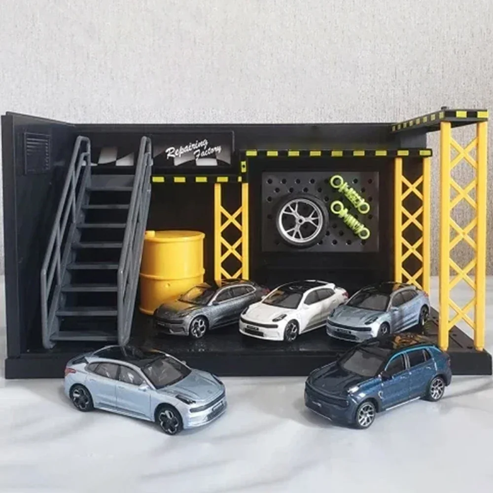 1/64 Garage Parking Lot with Light Version Hot Wheels Alloy Car Model Car Scene Storage Display Box Car Model Collection Toys