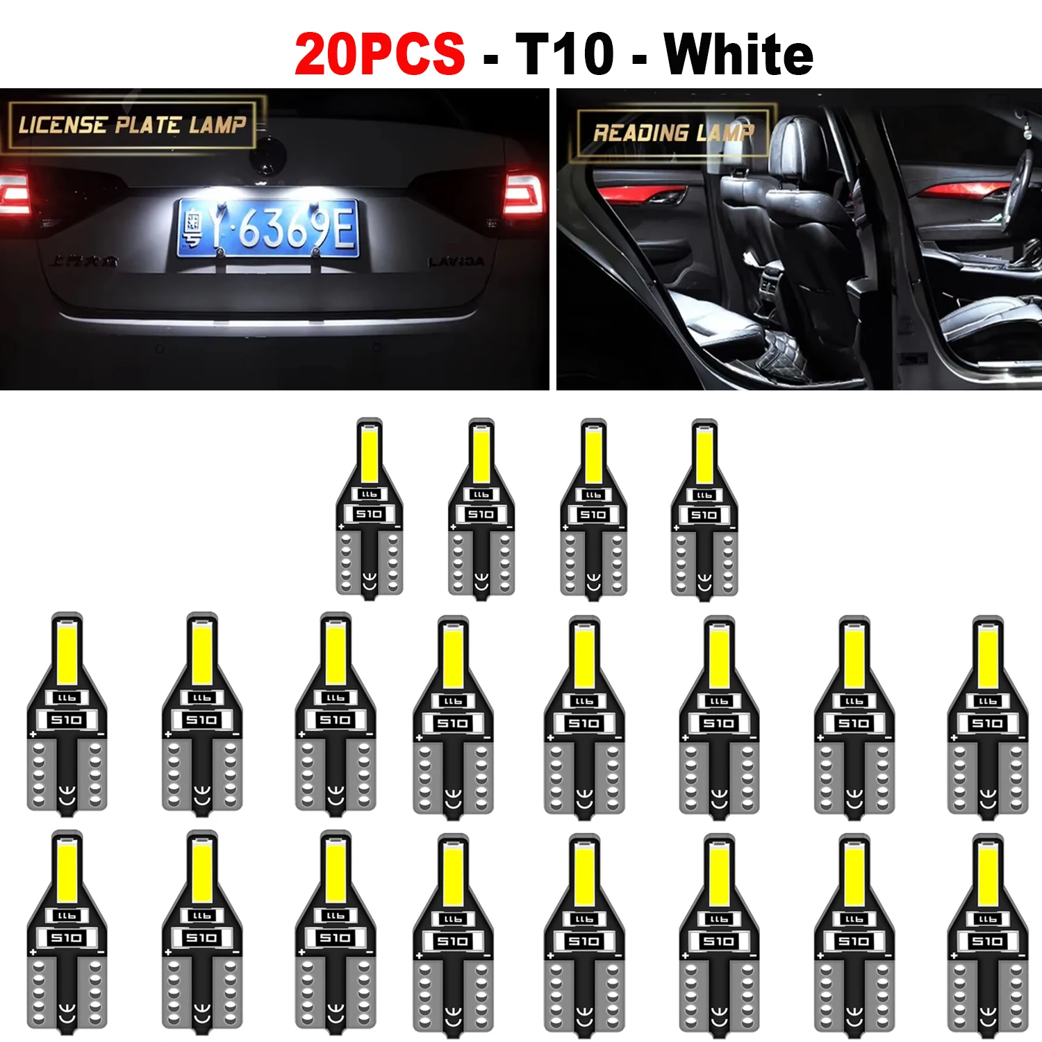 20pcs T10 W5W LED Trunk Cargo Light Bulb No Error Code 2PCS 7020 Chips For Nissan Leaf Note Juke Qashqai J10 Teana J32 Primera
