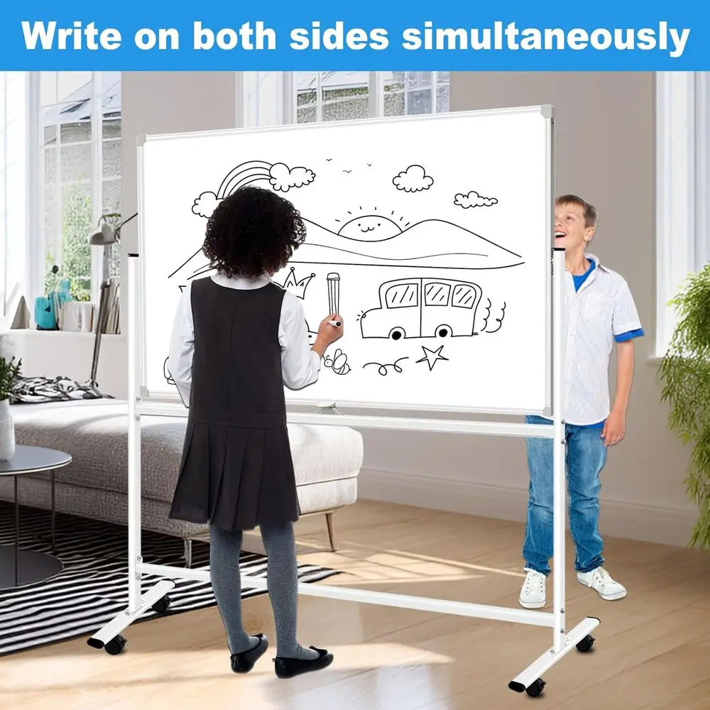 سبورة بيضاء مغناطيسية متنقلة، لوحة مسح جافة مزدوجة الجوانب مقاس 36 × 24 مع حامل، سبورة بيضاء دوارة للأطفال والكبار، تتضمن مسحين