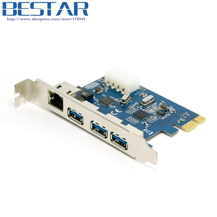 Gigabit Ethernet Network LAN & 3 Port USB 3.0 USB3.0 To PCI-E PCIE PCI EXPRESS Card PC Adapter Converter
