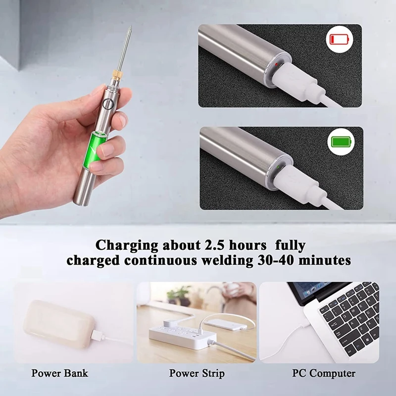 Kit Ferro de Solda Sem Fio Ferramenta de Reparo de Soldagem Carregamento USB 1100mAh, 5V, 15W