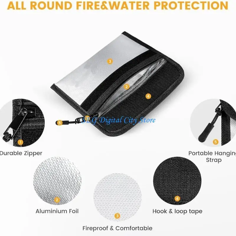 U75B Compact Fireproof Security Waterproof Thermal Defense Zippers Closure For Cash Travel Essential Storage