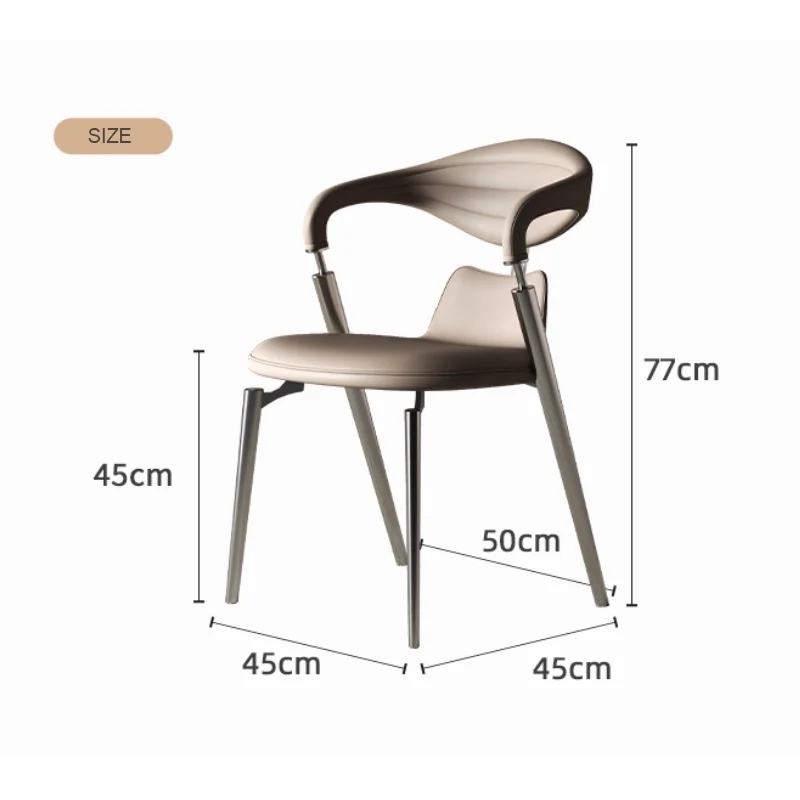 Modern Luxury Dining Chair Light Leather Simple Backrest Home Office Kitchen Dining Table Fashion Dining Chair Metal Frame