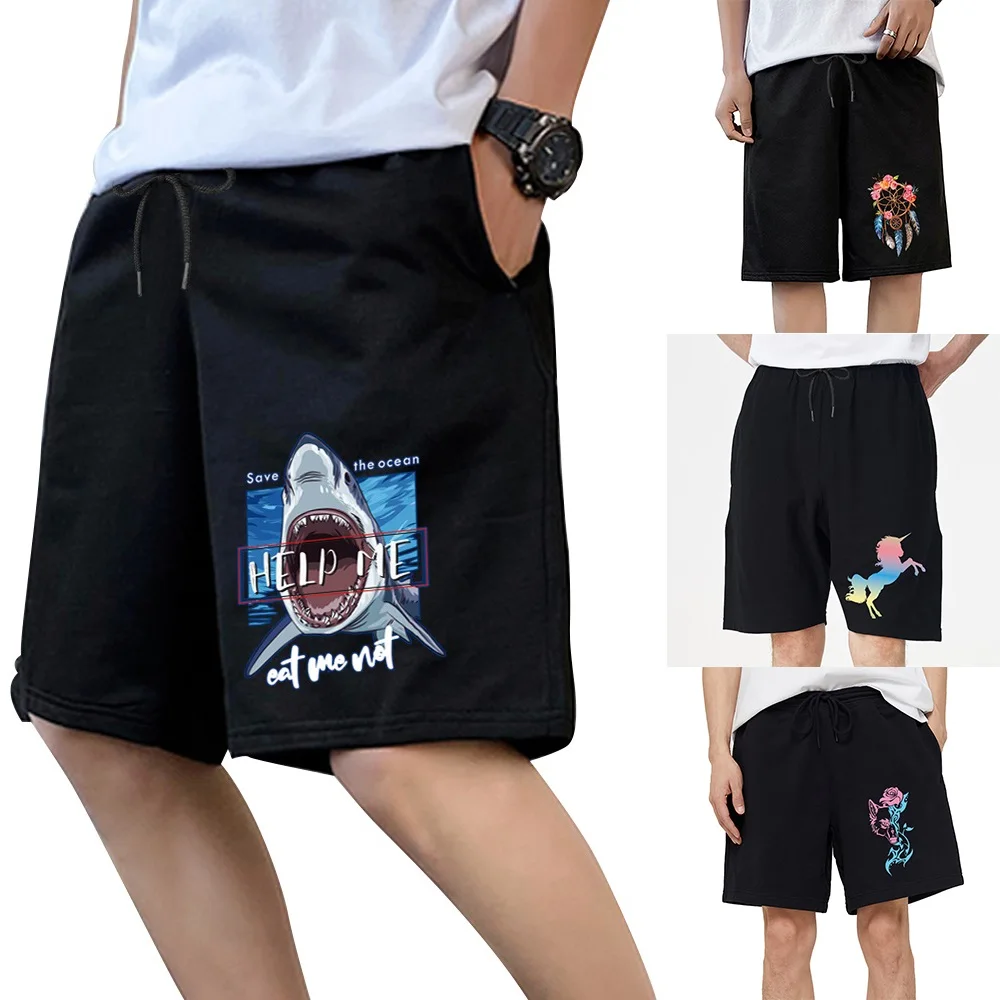 

Шорты для бега мужские летние свободные пляжные, модные повседневные спортивные штаны с принтом, мужские трендовые эластичные шорты с кулиской и карманами