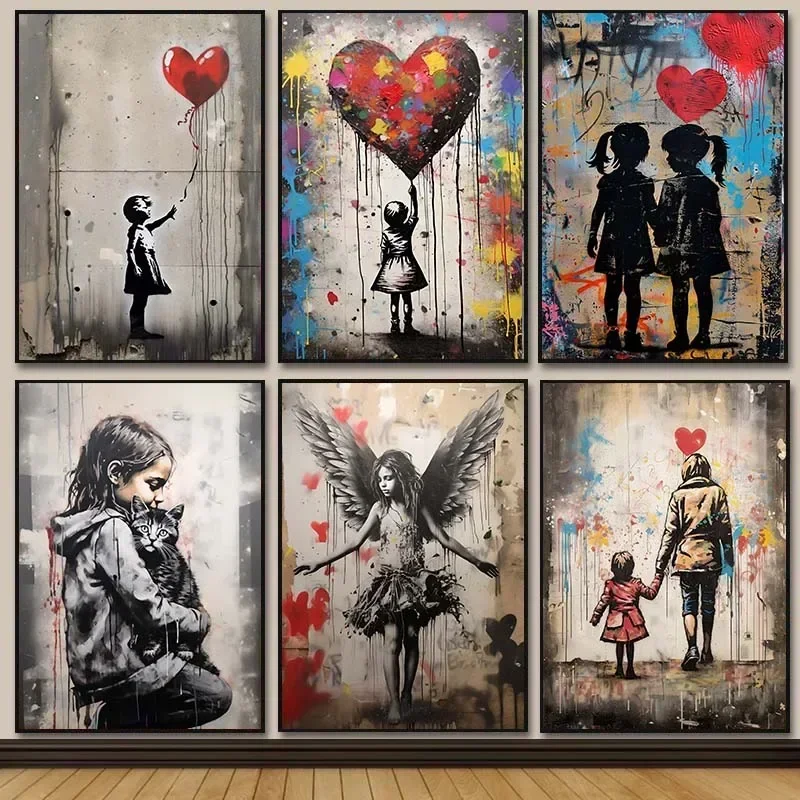 

Banksy Graffiti Boy Girl with Balloon on Canvas Posters Prints Pop Street Wall Art Painting for Living Room Home Decor Cuadro