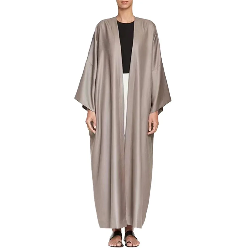 Abaya-Robe Hijab en Satin Fin pour Femme Musulmane, Vêtement Islamique Scintillant, Sans Écharpe, Kimono, Soirée d'Été, Ramadan, Kaftan, Dubaï