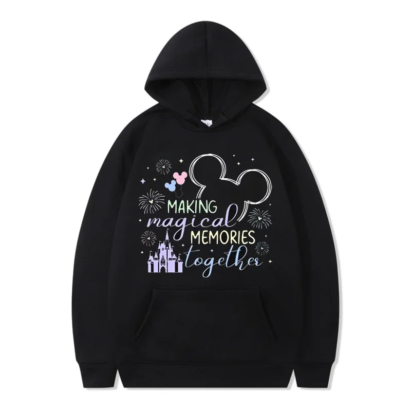 Sudadera con capucha divertida de Disney My First Trip 2025, jerséis con estampado de Mickey Minnie, Tops, sudaderas versátiles de otoño, ropa informal para mujer