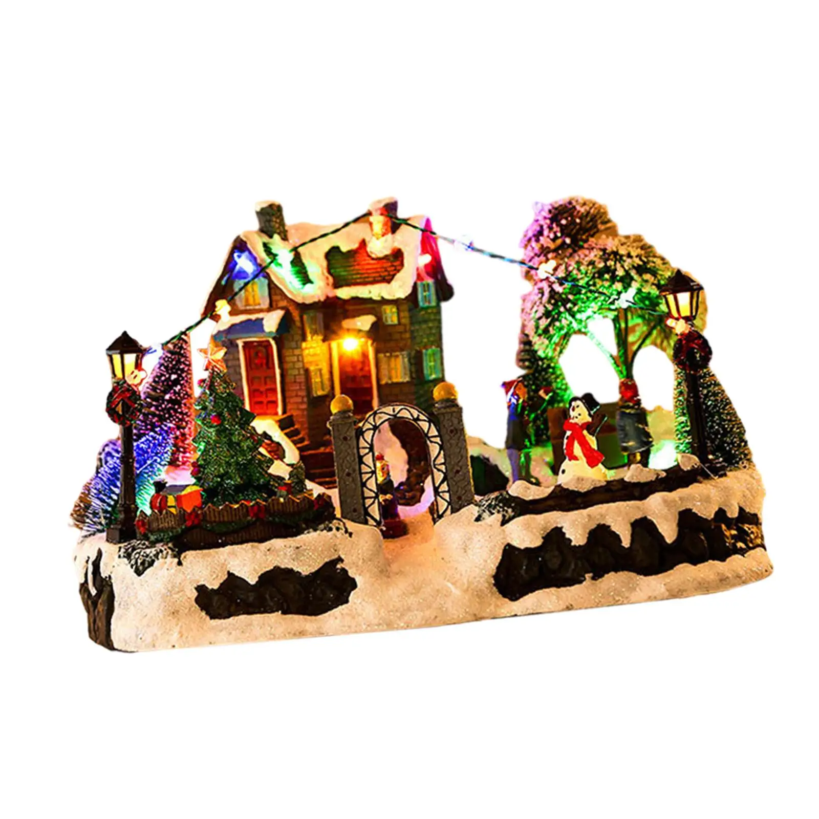 Christmas Glowing Ornament Xmas Musical Ornament Micro Landscape Building Figurine Statue for Home Party Bedroom Office Desktop