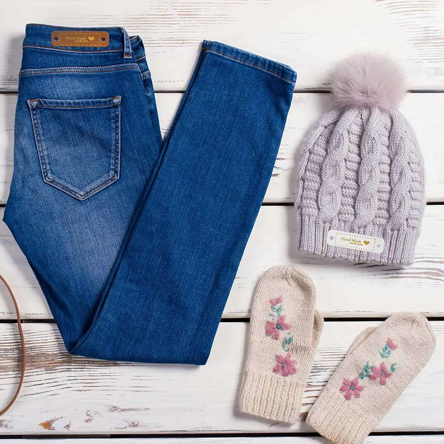 AT77 60Pcs 수제 PU 가죽 태그 가짜 가죽 라벨에 바느질 DIY 공예에 대 한 구멍이있는 장식 니트 액세서리