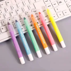 Caneta fluorescente de gelatina criativa sul-coreana, 6 unidades, cores sólidas, marcadores de chave, iluminador para estudantes, desenho, materiais de arte