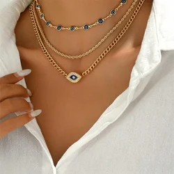 Fashionable Retro Gold-Plated Alloy Blue EyeTotem Multi-Layer Necklace For Women Bohemian  Jewelry Party Gift 2024 New
