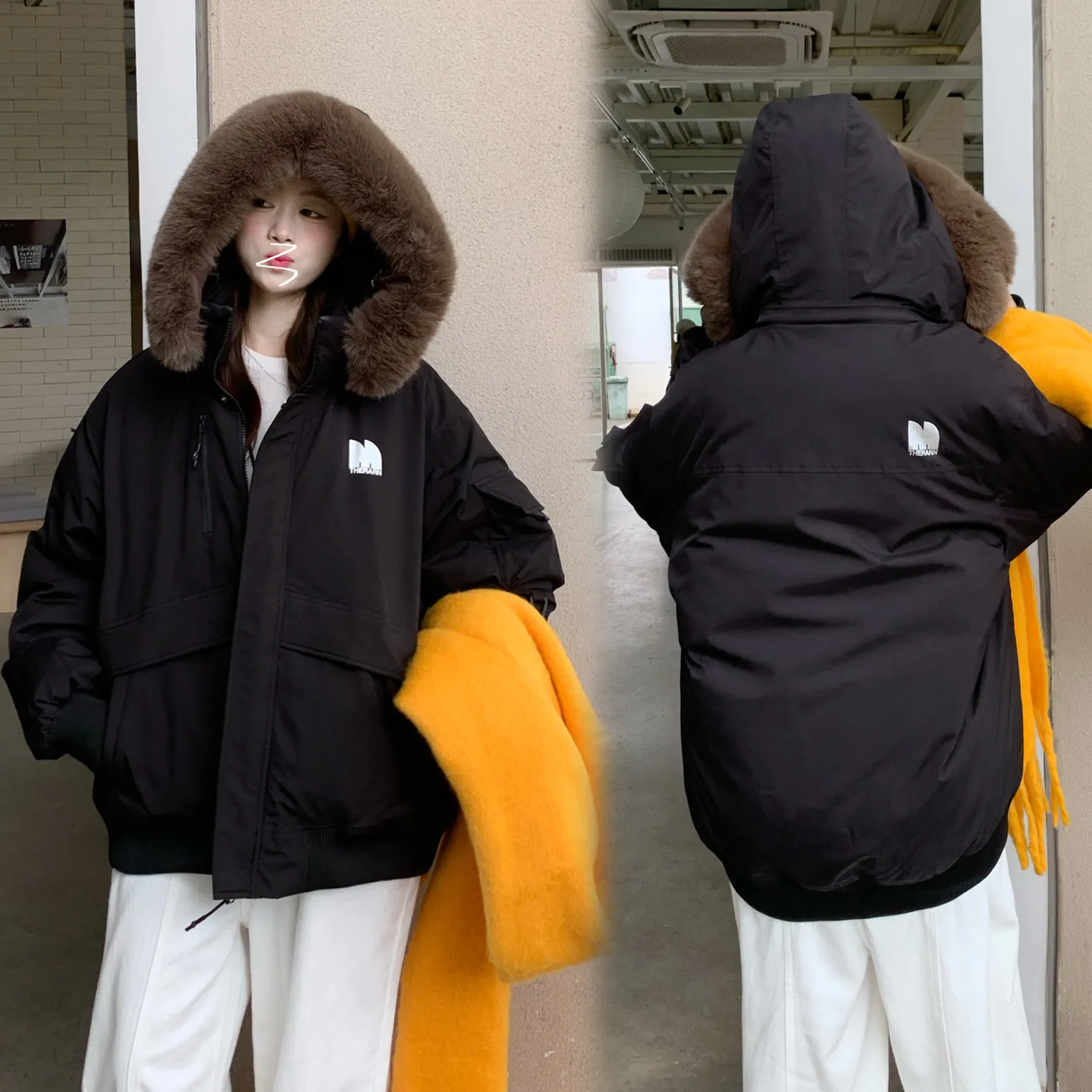 

Parkas Snowboard Womens Fall Short-Style Comfy Insulation Wearable Multi-Pocket Workwear Splicing Details Wadding Patchwork Girl