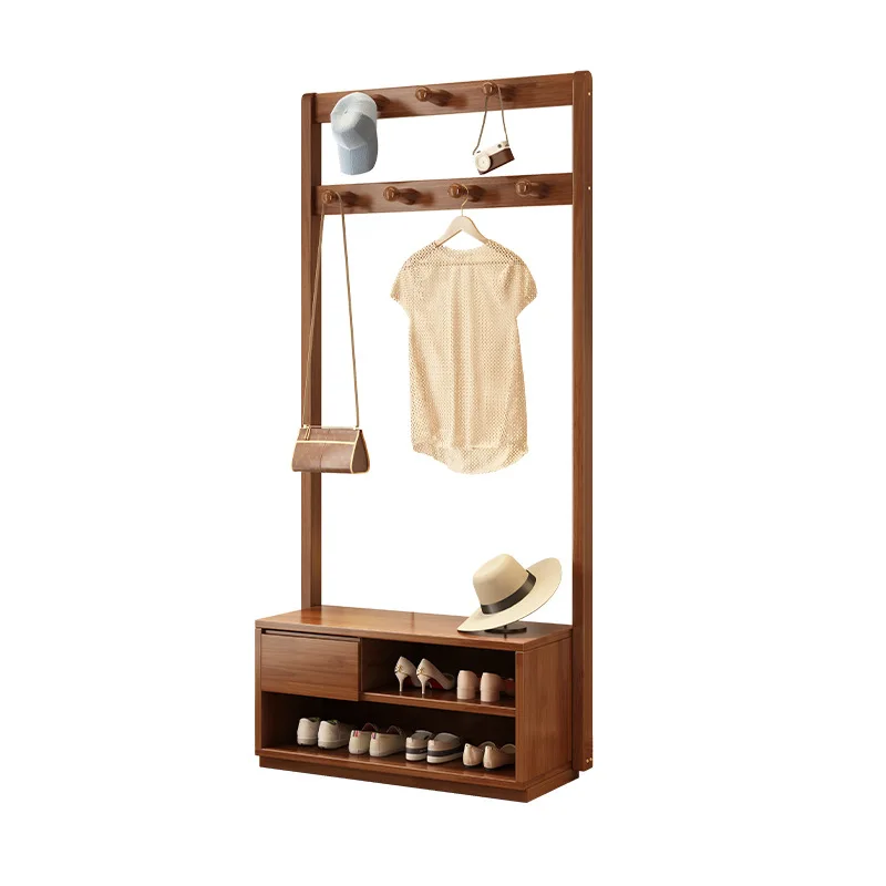 

Solid wood coat rack can sit, shoe changing stool integrated storage rack floor-to-ceiling