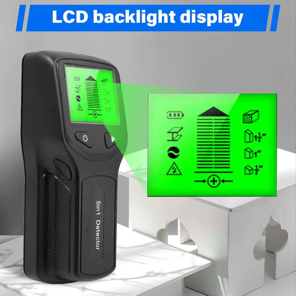 휴대용 5 in1 벽 스터드 탐지기 LCD 디스플레이 다기능 목재 AC 와이어 케이블 금속 탐지기 벽 스터드 파인더 스캐너