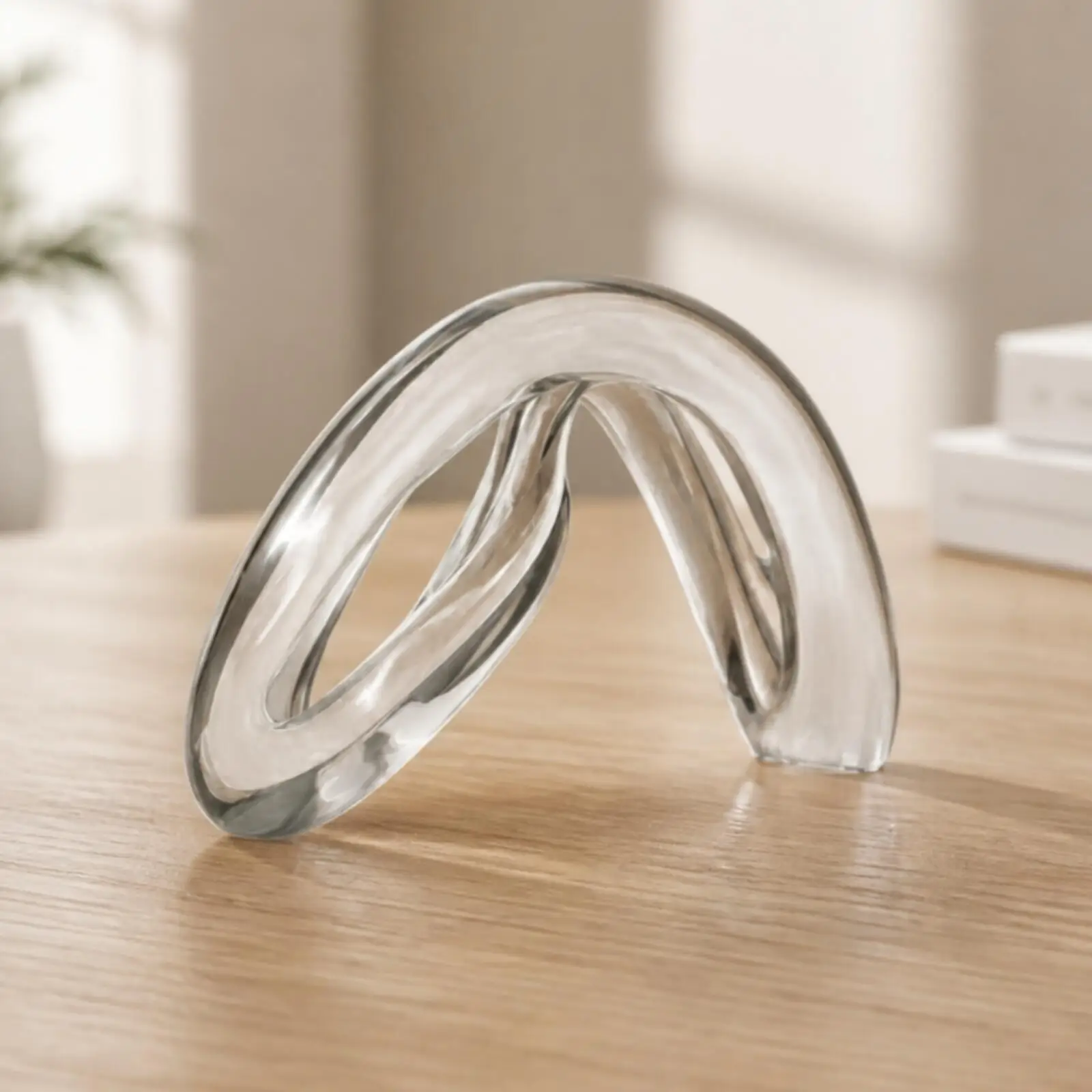 Modern Glass Circle Sculpture Decorative Home Art Piece for Coffee Table Aesthetic Luxury Desktop Ornament Elegant Decor