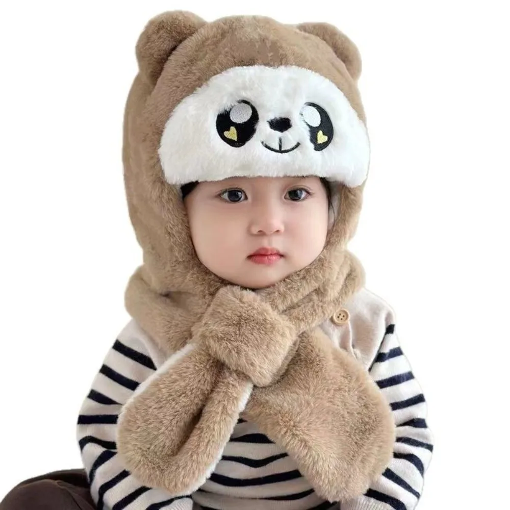 

Cute One-Piece Winter Hat Scarf Windproof Thick Warm Hat Hooded Scarf Neck Protection Infant Beanies Cap
