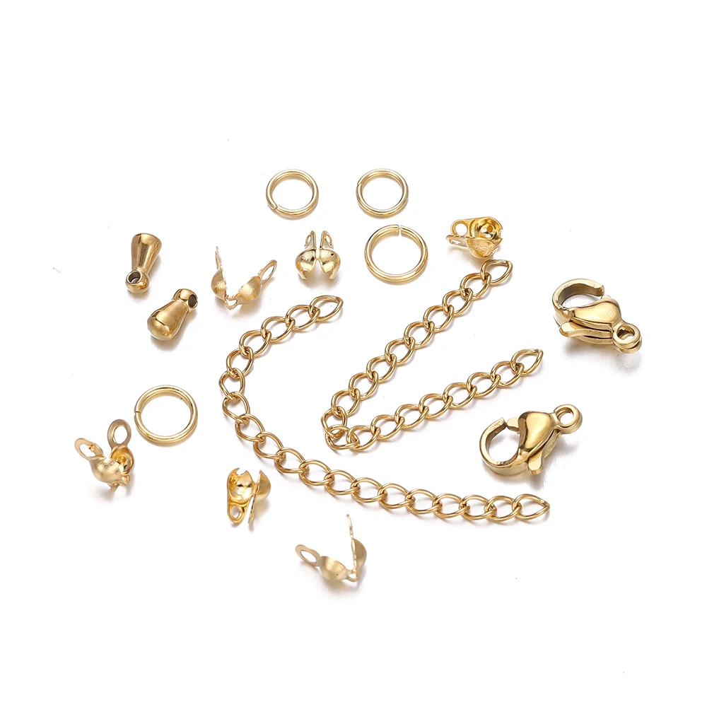 1Box Stainless Steel Lobster Clasps Open Jump Rings Crimp Beads Caps Set For Diy Bracelet Necklace  Jewelry Making Making Kits