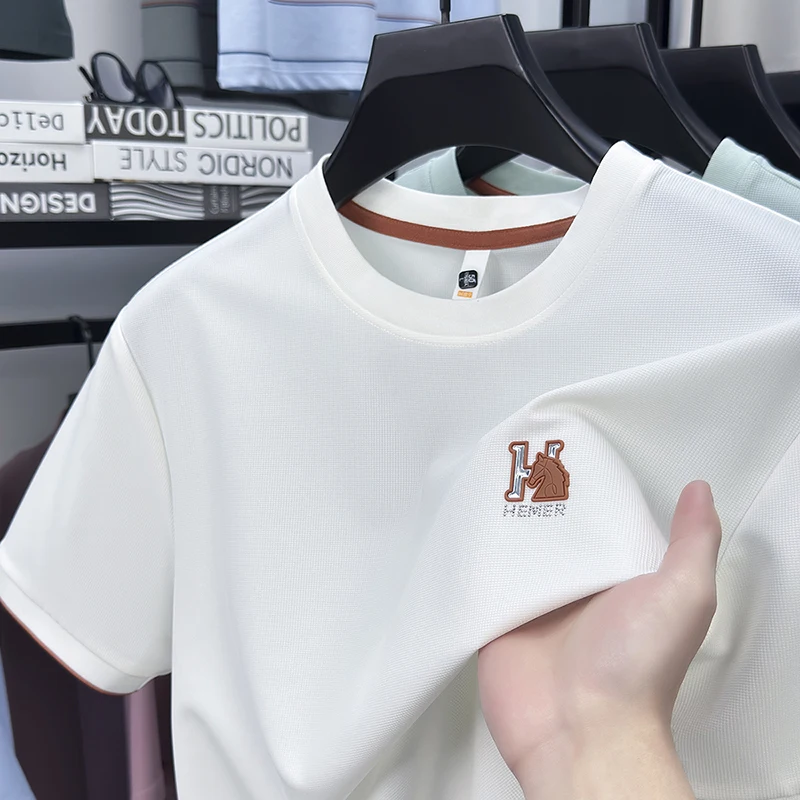 

Men’s Summer Stretch T-Shirt | Nylon Spandex Crew Neck Tee | Printed Casual Sports Top Quick Dry Breathable