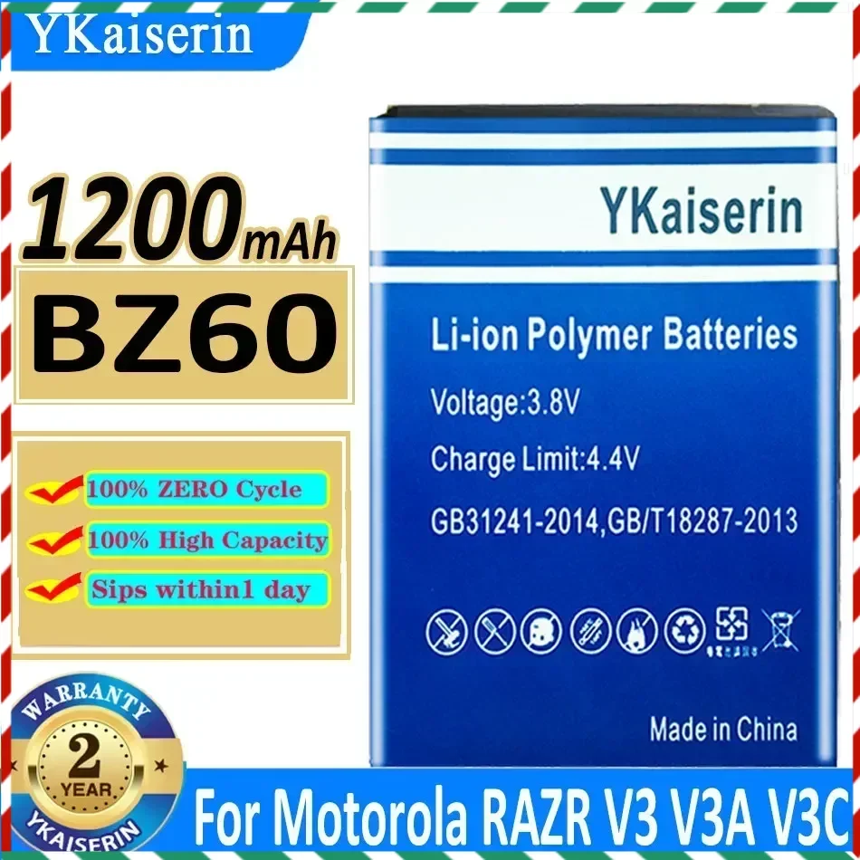 YKaiserin 1200mAh BZ60 BZ 60 Battery FOR MOTOROLA RAZR V3 V3A V3C V3I V3M V3T V3XX V6 MAXX Batteries Bateria