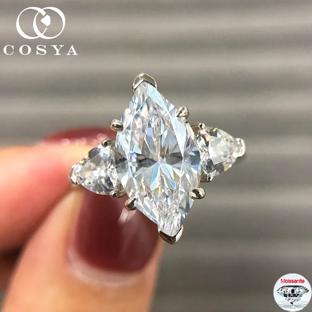 

COSYA 3CT Marquise Cut Moissanite Ring S925 Sterling Silver D Color Lab Diamond 3 Stone for Women Luxury Wedding Fine Jewelry