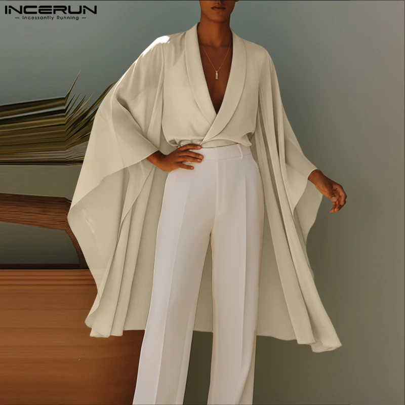 INCERUN الرجال قميص بلون التلبيب مضيئة كم طويل فضفاض طويل نمط قمصان الرجال الشارع الشهير موضة ملابس الرجال غير رسمية S-5XL